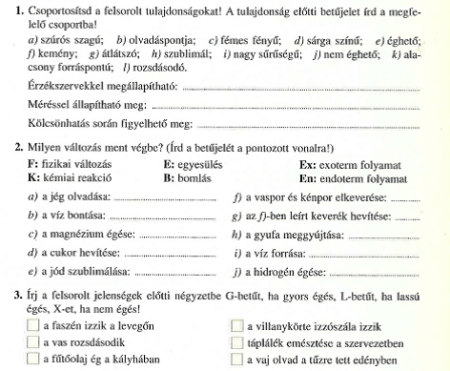 anyagok tulajdonságai és változása